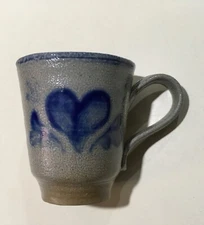 Rowe Pottery Works Heart Mug Cobalt Salt Glaze Cambridge Wisconsin 4” H
