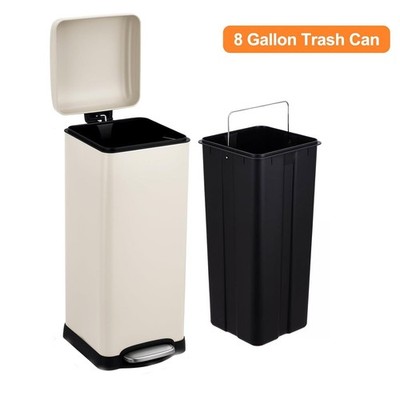 8 Gallon Foot Pedal  Trash Can Kitchen Garbage Recycling Bin with Soft-Close Lid