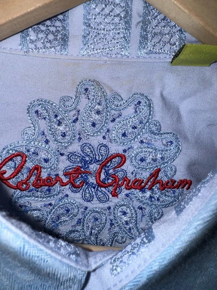 Camisa masculina Robert Graham manga longa botão para baixo paisley azul punho flip tamanho M - Imagem 3 de 4