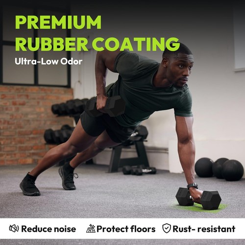 Hex Dumbbell Rubber Encased Exercise & Fitness Dumbbells, Hand Weight for Str... - Picture 3 of 9