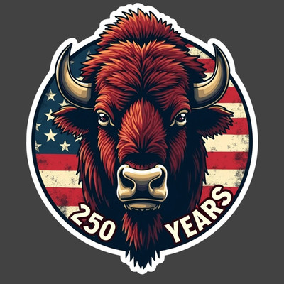 250 Years Sticker Vinyl Decal Buffalo Bison Patriotic USA Flag Design