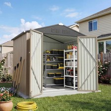 6x4 FT Outdoor Storage Shed with Floor Frame, Metal Garden Sheds