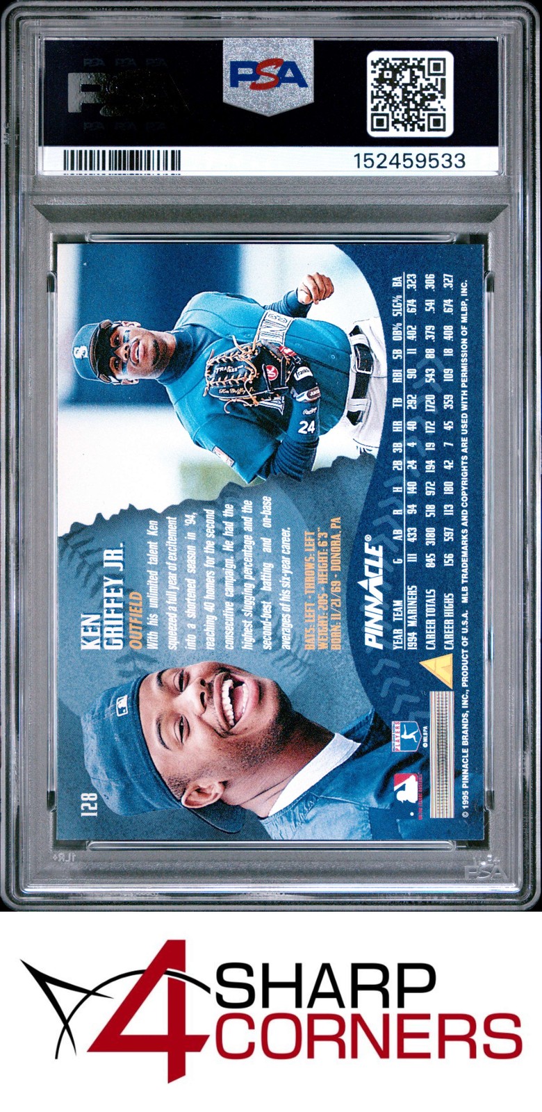 1995 PINNACLE #128 KEN GRIFFEY JR. MARINERS HOF GIANT BUBBLE PSA 9 view 2