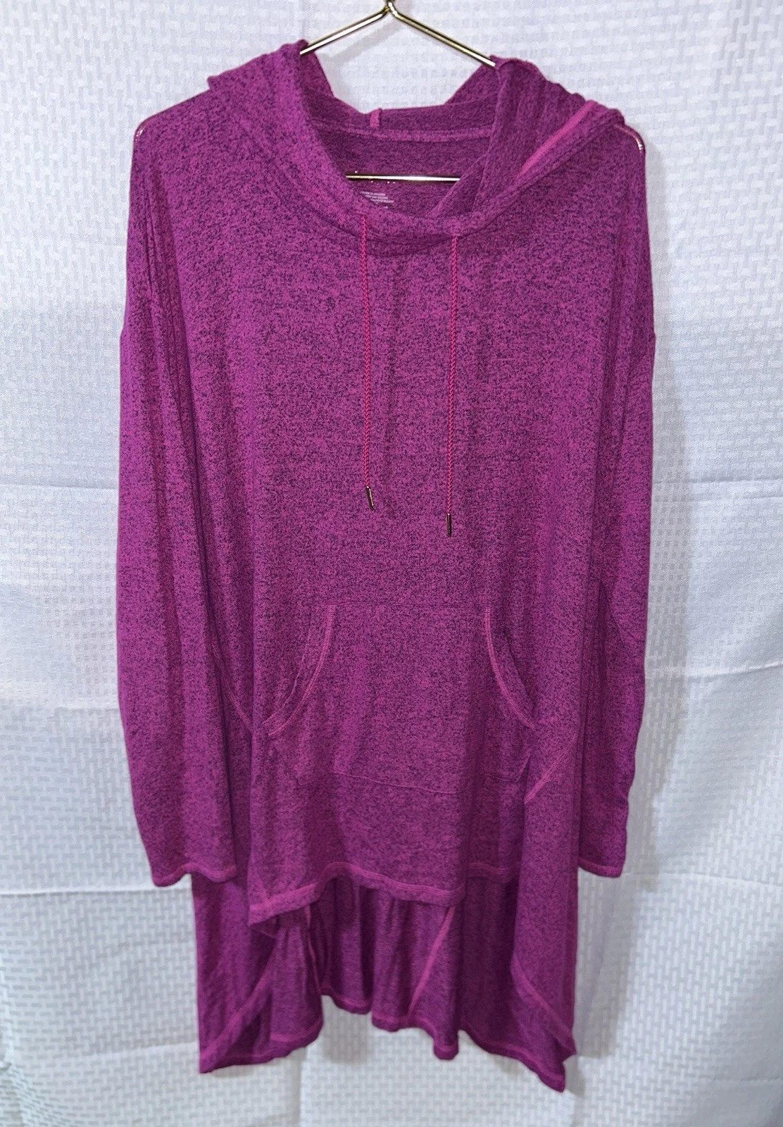 LIVI Womens 14/16 Hooded Long Sleeve Cowl Neck Drawstring Hi Low Pink NWT