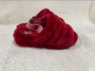 UGG Womens Fluff Yeah Red Open Toe Casual Slip-On Slide Slipper Size 6