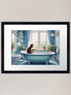 Affe in der Badewanne Gerahmtes Kunstdruck Pr Gerahmtes Wandbild Poster Leinwanddruck Bild