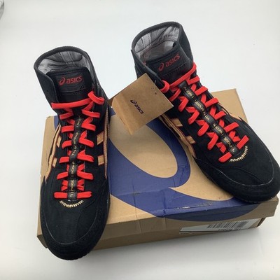 ASICS Dan Gable Evo Wrestling Shoes Black Pure Gold Red 1081A052