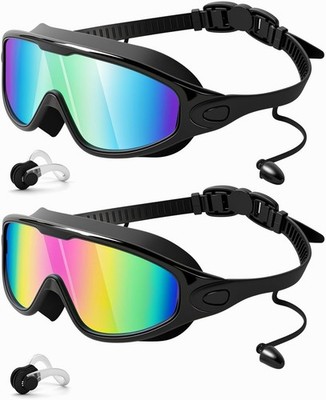 Swim Goggles 2 Pack, Wide View Anti Fog&UV Swimming Goggles for Audlt