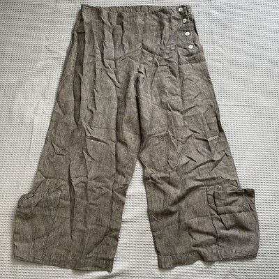 Bryn Walker 100% Linen Pants Small (READ) Womens Side Button Cargo Lagenlook