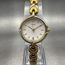 Seiko Alba Watch Women 21mm White Dial Two Tone Round V401-X194 New Battery
