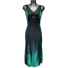 Vintage MARABI by Guylaine Cadieux Emerald Iridescent Mesh Overlay Maxi Dress 8