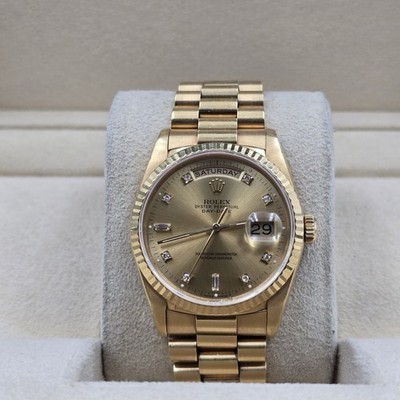 Rolex Day-Date President Gold Factory Champagne Diamond Dial 36mm Watch 18238