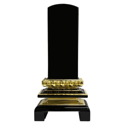 Wooden lacquered memorial tablet  wide , double tower gate, face gold, real gold