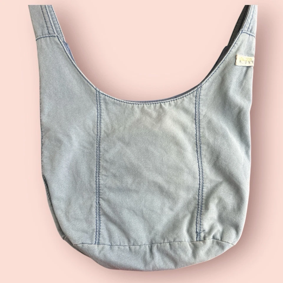 RARO De Colección Y2K Abercrombie & Fitch Bolso Mensajero de Lona Bandolera Cartera Azul Grande Foto 4 de 4