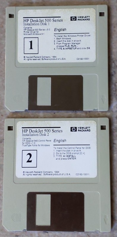 Used HP DeskJet 500 Series Installation Disks 1 and 2