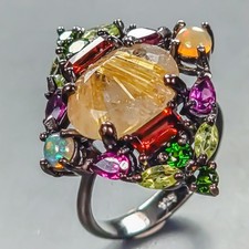 Art jewelry Natural Rutilated Quartz Ring 925 Sterling Silver Size 8.5 /R447227