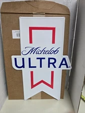 Michelob Ultra Iconic Ribbon Metal Tin Tacker Beer Bar Pub Sign