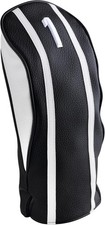 Majek Retro Leatherette Vintage Black Body White Striped Driver 1 Headcover