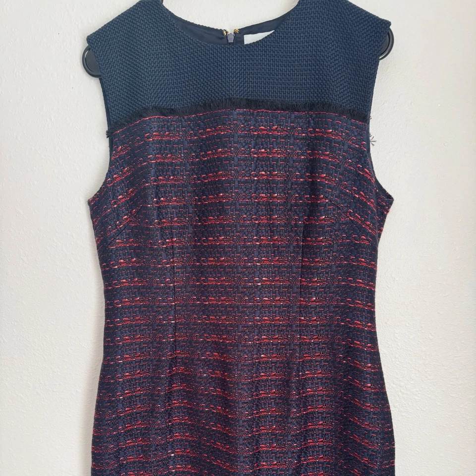 ST. JOHN Sleeveless Tweed Sheath Dress - Blue Red Work Career Cocktail 10 - Image 3 of 4