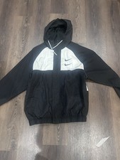 Nike Men's L Black/White Colorblock Hooded Full Zip Lightweight Windbreaker