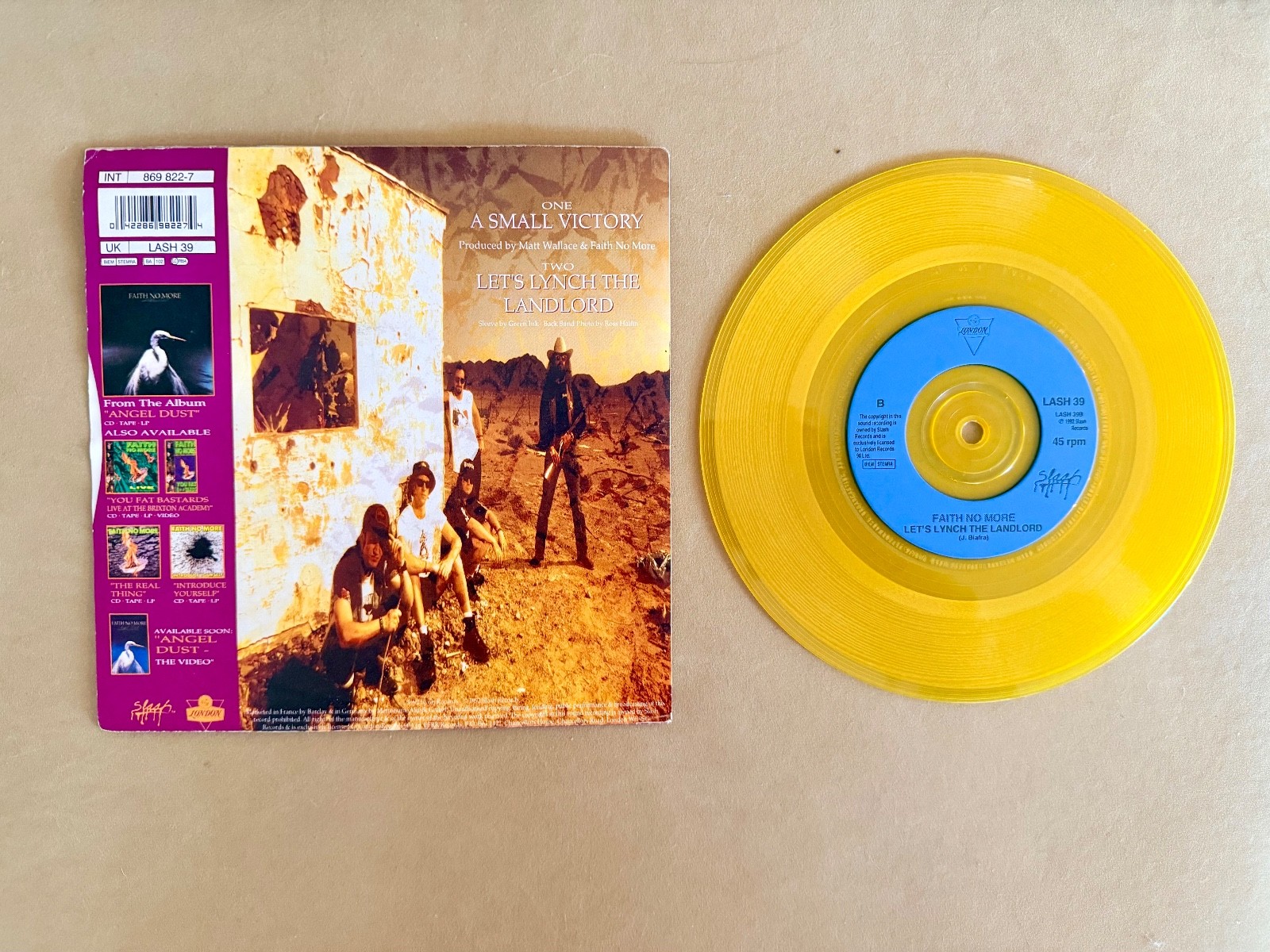 Vinyl 7" Inch single record - Faith No More - A Small Victory - Limited Yellow image 2