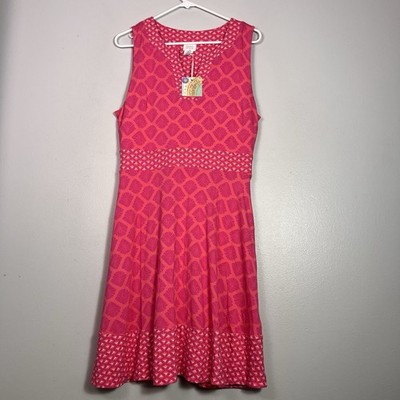 NWT Sigrid Olsen Sleeveless Fit & Flare V Neck Summer Dress Resort Sz L Stretch 