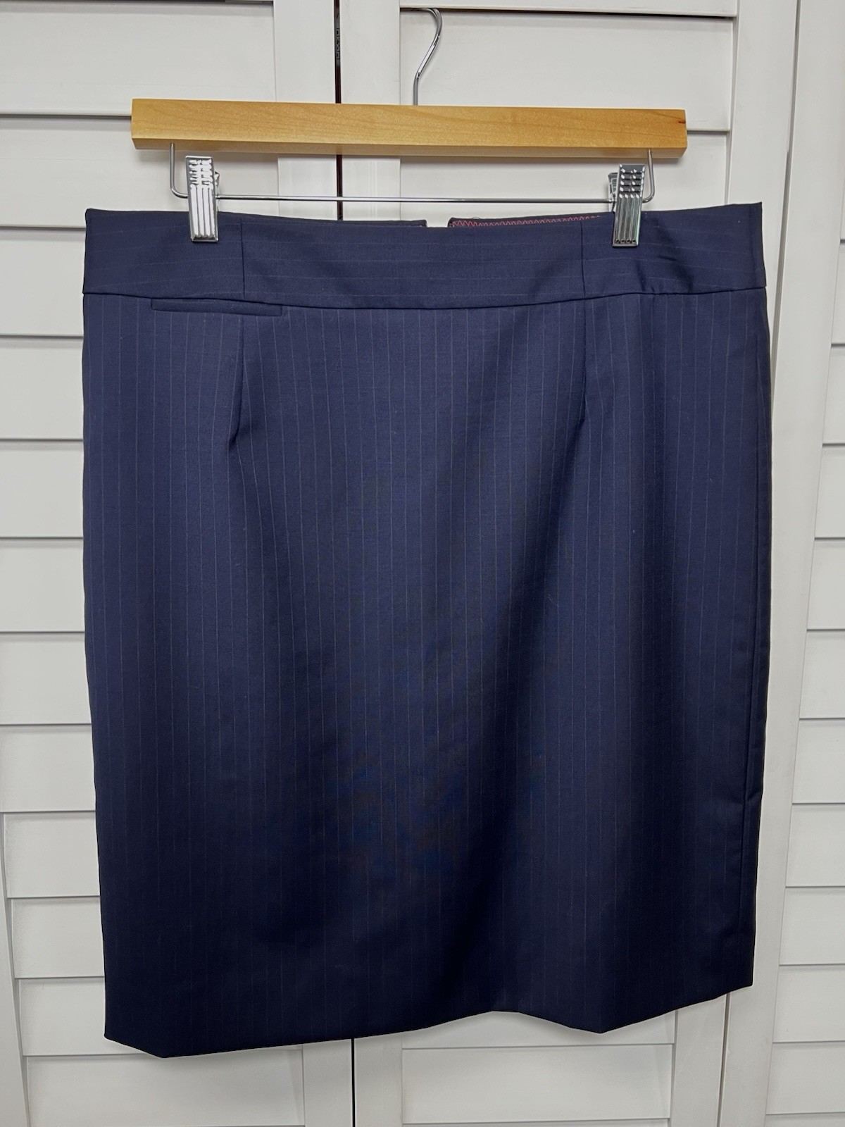 J. Crew Pinstripe Wool Pencil Skirt Career Business Office Women’s Size 12 Navy