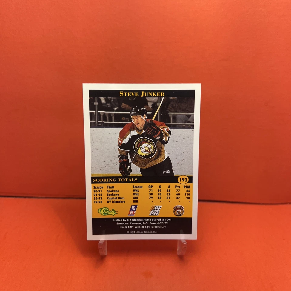 1994 Classic Pro Hockey Prospects Steve Junker #193 EX🦄 - Image 2 of 2
