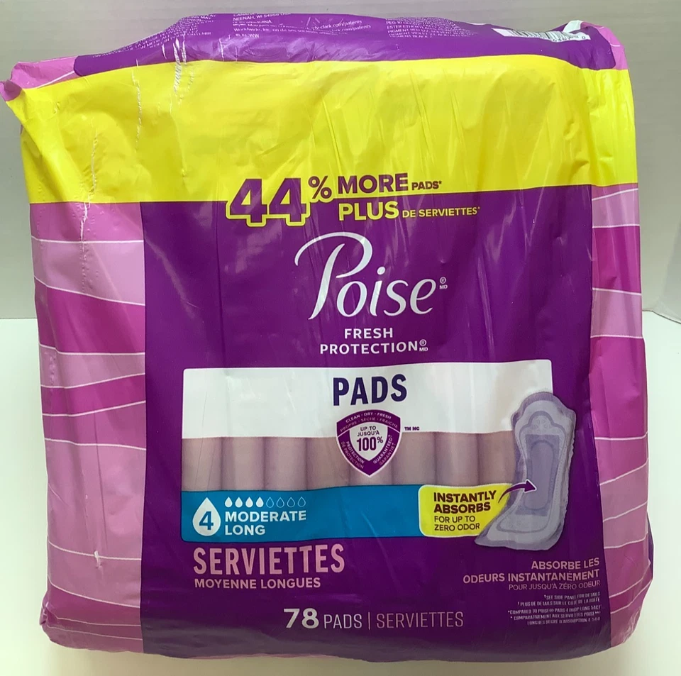 Almohadillas para incontinencia Poise para mujer, #4 largas moderadas, 156 almohadillas, paquetes despeinados Foto 3 de 4