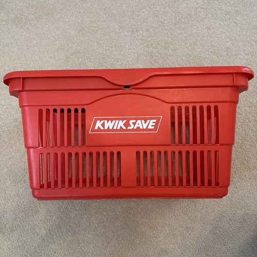 Vintage Kwik Save Plastic Shopping Basket Red with Black Handle Retro