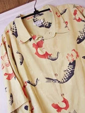 GREAT PATTERN Citron Santa Monica Mens Silk Lounge Shirt Koi Fish Yellow 2XL