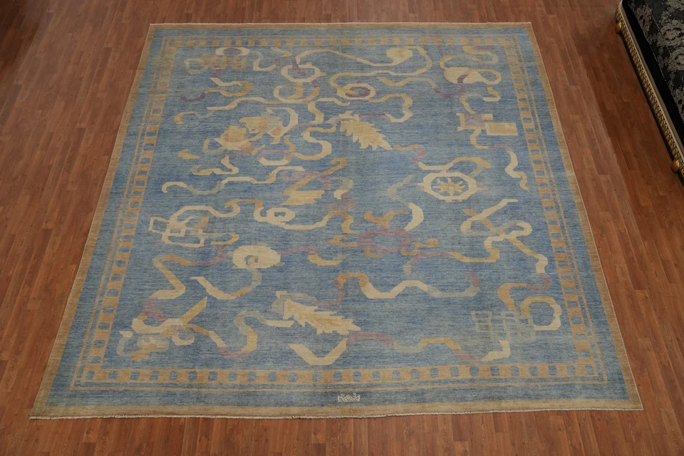 Transitional Oriental Blue Handmade Ziegler Vegetable Dye Large Rug 12x12 Ft - Image 2 of 4