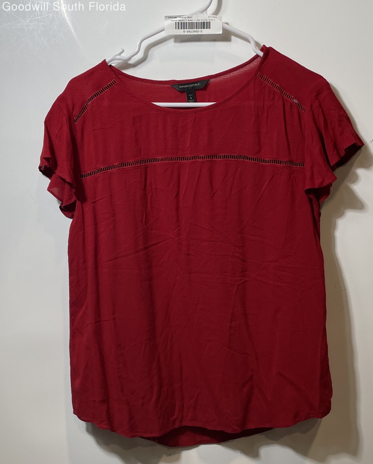 Banana Republic Womens Red Short Sleeve Round Neck Blouse Top Size Small