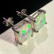 Opal CZ Stud Earrings 6mm 925 Sterling Silver...
