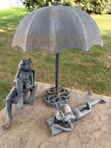 SET VTG Gusseisen Garten Frösche Sonnen Lesebuch Trinken Schirm Stuhl