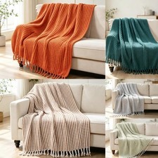 Boho Chain Tweed Throw Blanket Cozy Tassel Sofa Couch Bed Throw Home Decor Gifts