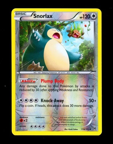2015 Pokemon SNORLAX Breakthrough Set REVERSE HOLO Foil XY Series Card 118/162