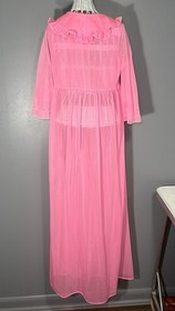 Vintage 60s Bubblegum Pink Long Peignoir Robe Empire Waist Chiffon Lingerie Med