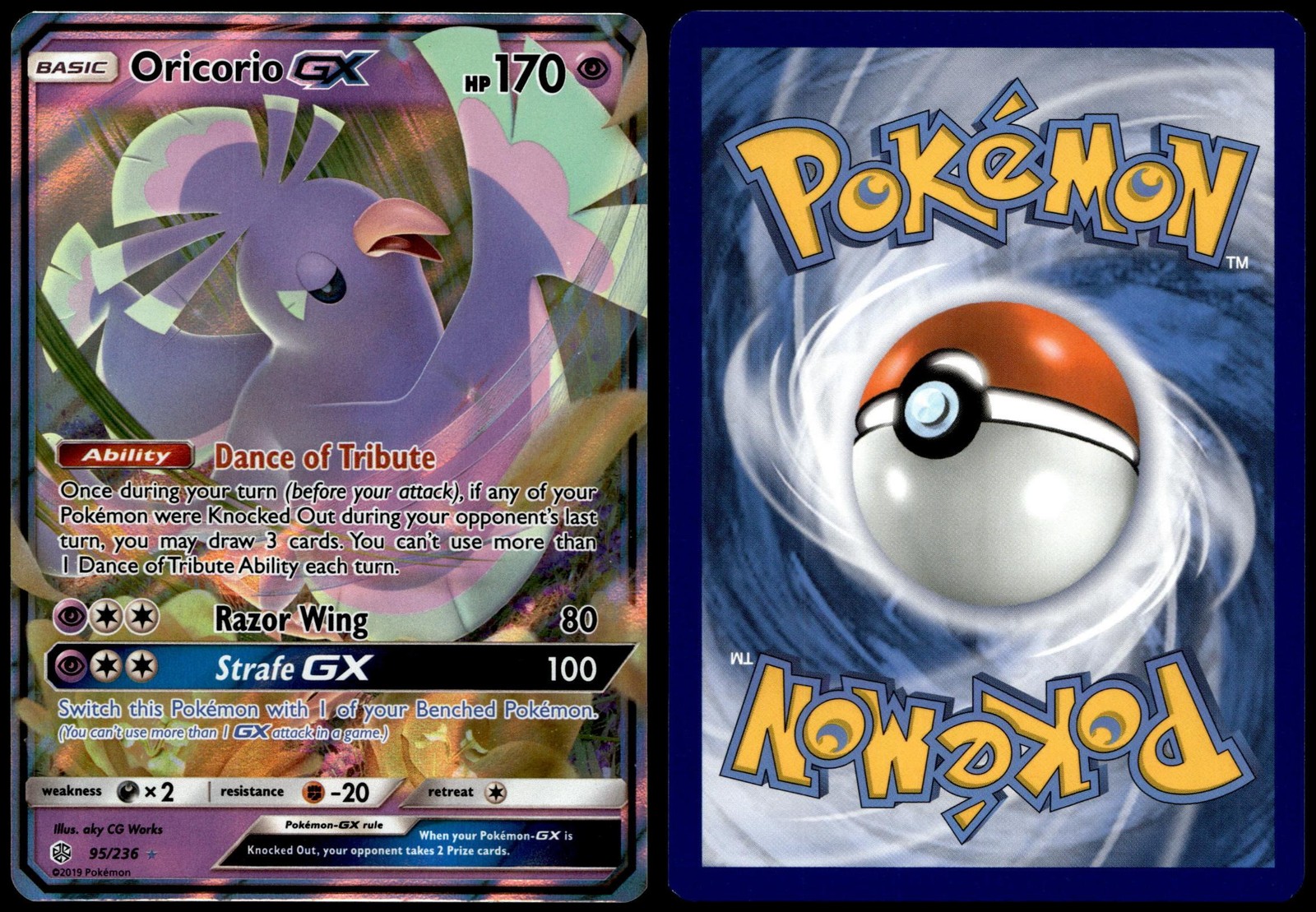 Oricorio GX 95/236 Holo GX Rare Cosmic Eclipse Pokemon Near Mint