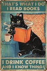 Vintage Cat Coffee-Drinking Cat Retro Tin Metal Signs Home Décor 8x12