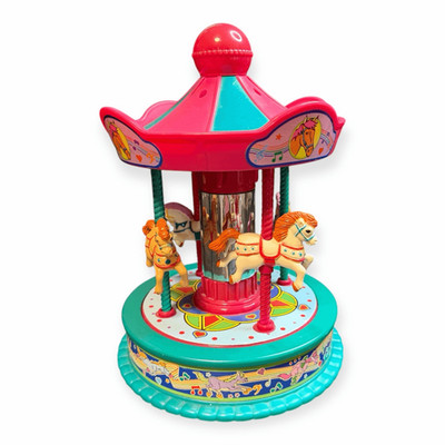 VINTAGE REDBOX Children s Pink Teal Carousel Musical Toy