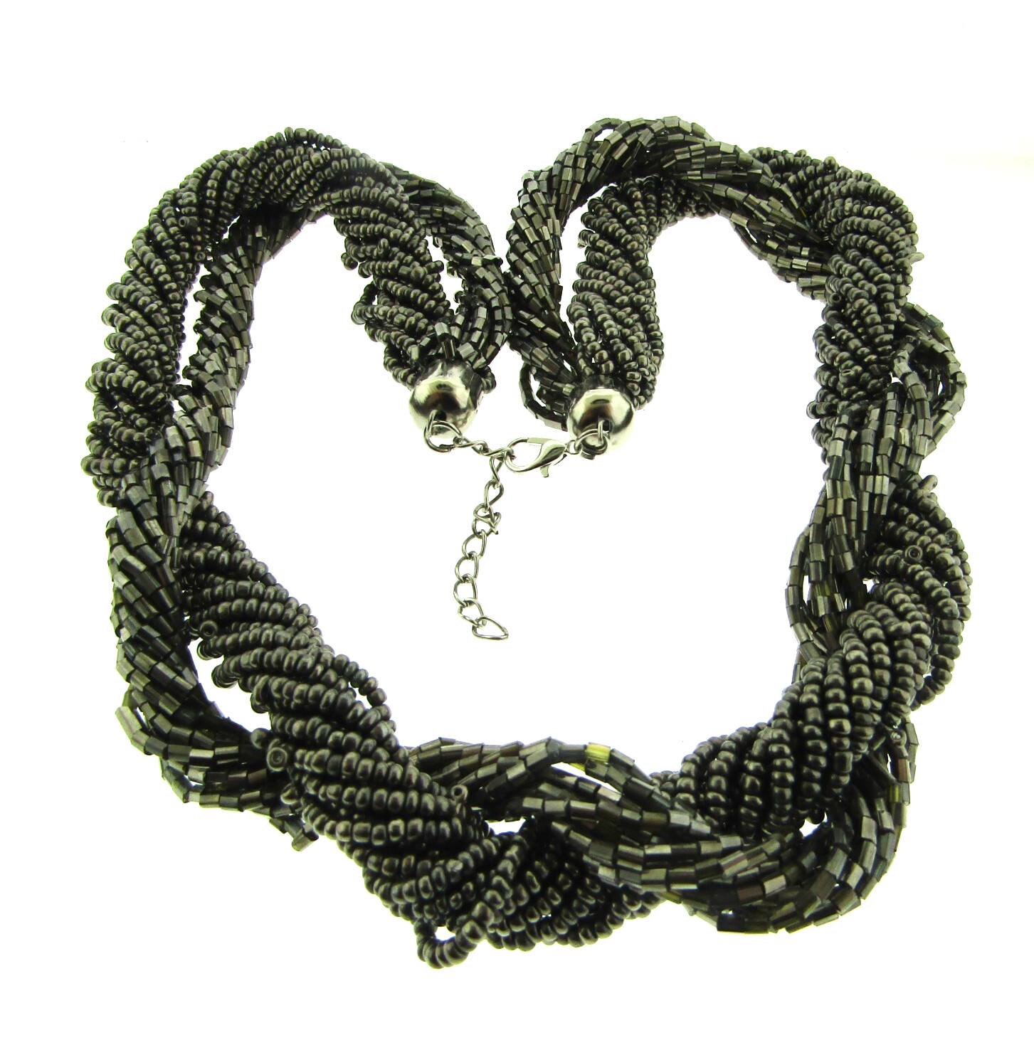 Vtg Multi Strand Gray Beaded Statement Necklace 1… - image 1