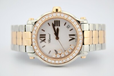 CHOPARD HAPPY SPORT TWO TONE 18K ROSE GOLD DIAMOND ENCRUSTED WATCH 27/8488-9001