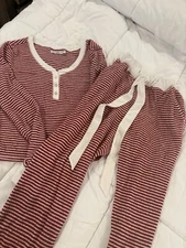 Abercrombie & Fitch 2 Piece Pajama Lounge Set Womens Size XS Striped Red White