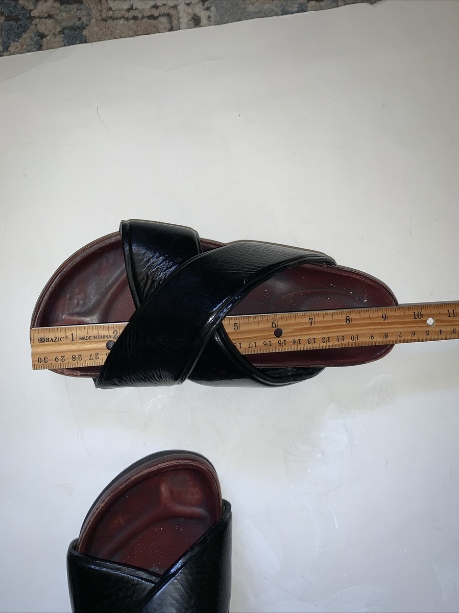 靴 CELINE criss cross Sandals Size 37 CELINE Paris Black Patent Leather Sandals Criss Cross Chunky