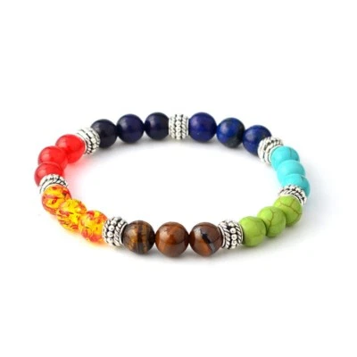 5Pcs 7 Chakra Bead Crystal Gemstone Bracelet Anxiety Stone Healing Reiki - Image 1 of 4