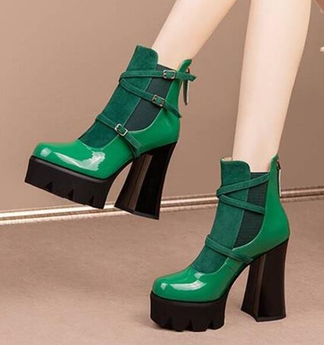 Mujeres Bloque Tacones Altos Plataforma Hebilla Correa Botines Gamuza Cuero Zapatos - Imagen 1 de 11