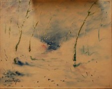 PAESAGGIO BUFERA DI NEVE FOGLIA CARLO DIPINTO ORIGINALE OLIO TELA 20X25