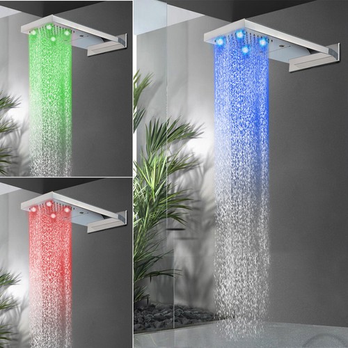 LED Chrome Shower Faucet Set Rainfall Spout Shower Heads Mixer Control Valve Tap - Picture 3 of 10