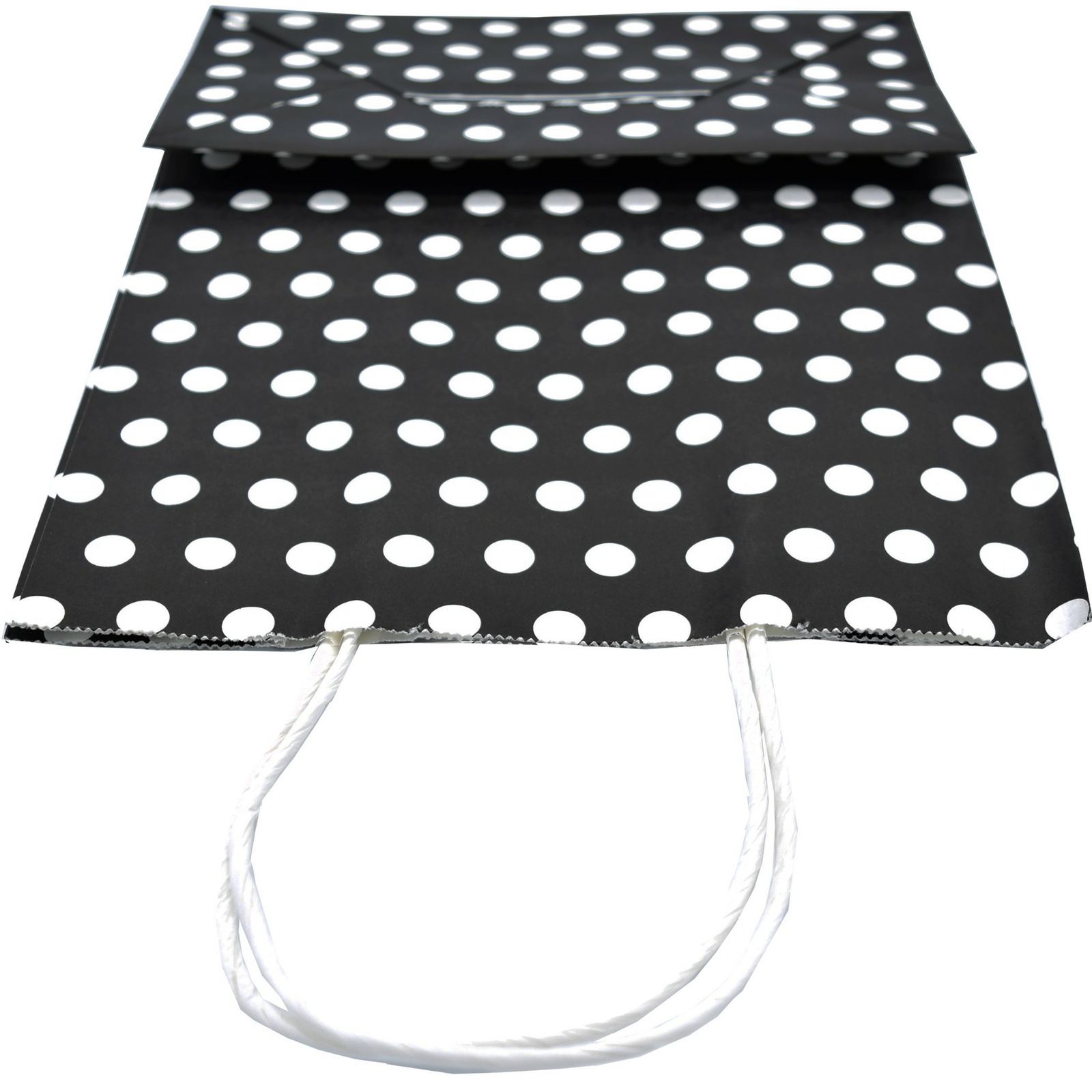 Pack of 12 White Polka Dot Design Gift Bags 21x11x27cm (Black)